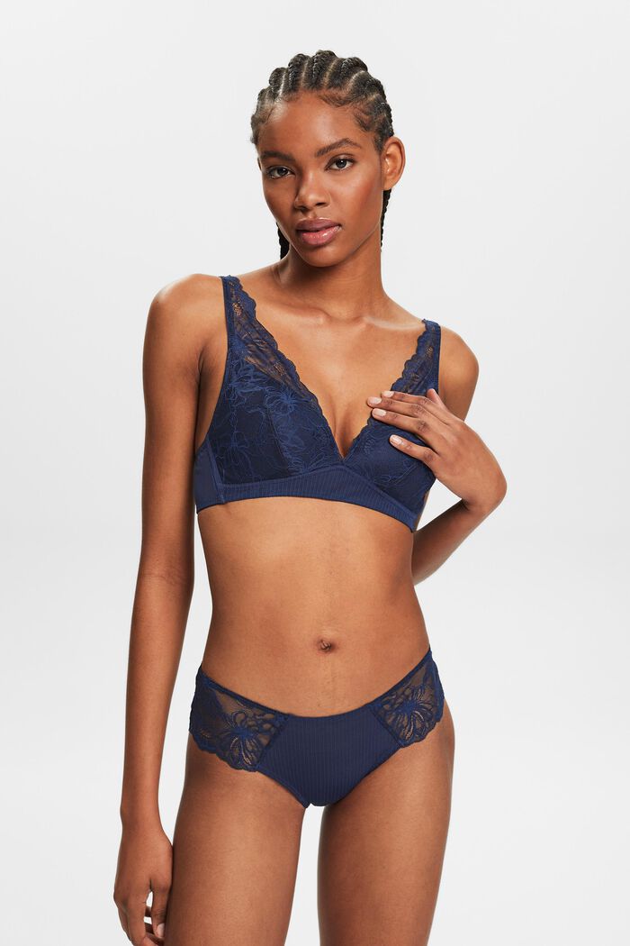 Lace Padded Bra, NAVY, detail image number 0