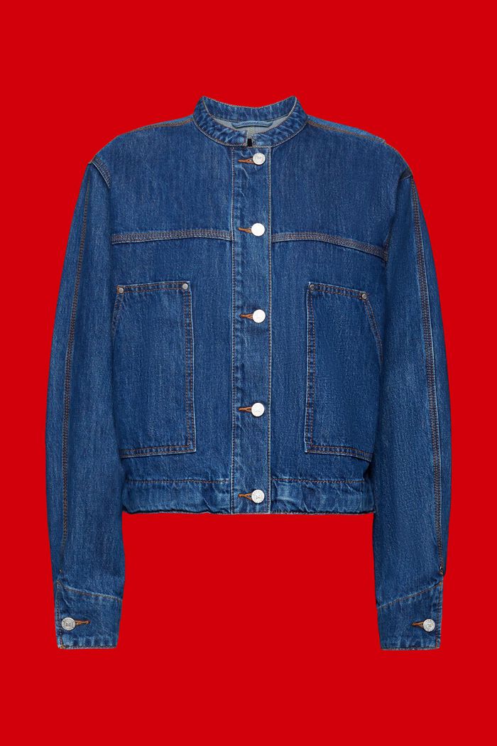 Collarless denim jacket with drawstrings, BLUE LIGHT WASHED, detail image number 8