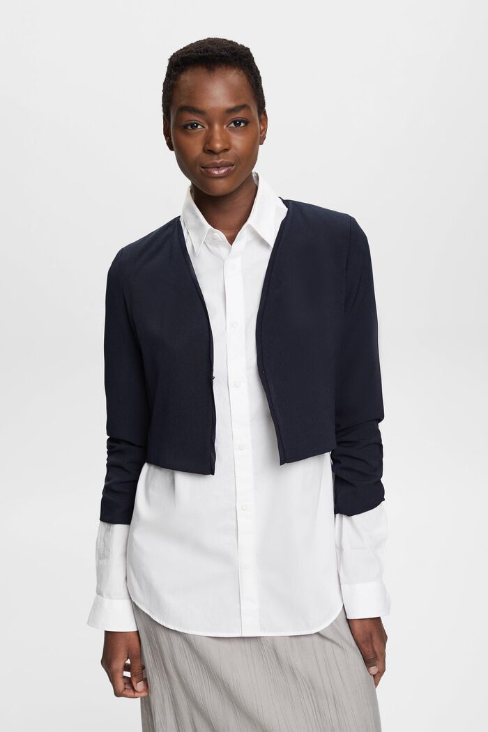Cropped blazer with ruched sleeves, NAVY, detail image number 0