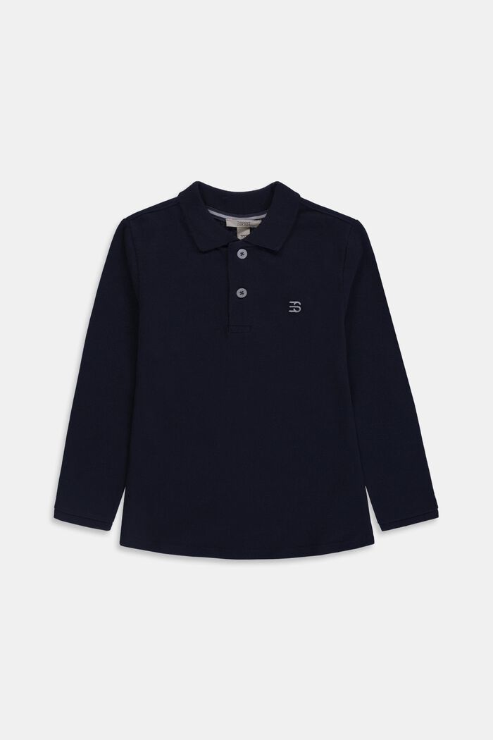 Long sleeved piqué polo shirt, 100% cotton, NAVY, detail image number 0