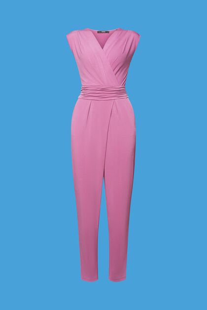 Sleeveless jumpsuit with wrapped neckline