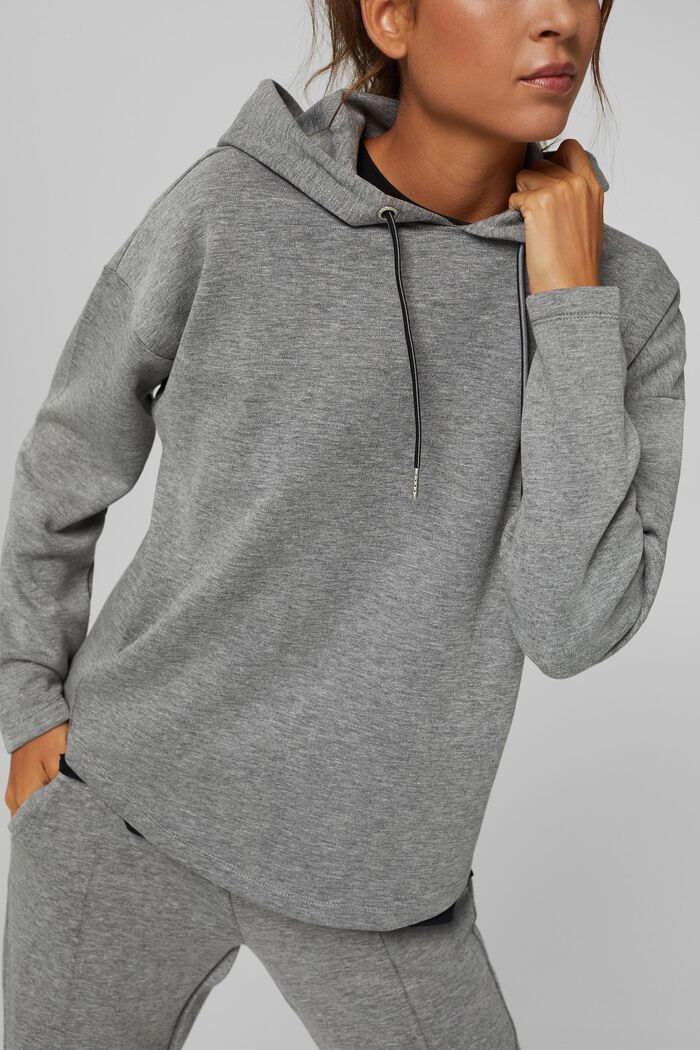 Sweatshirt hoodie with a soft texture, organic cotton blend, MEDIUM GREY, detail image number 2