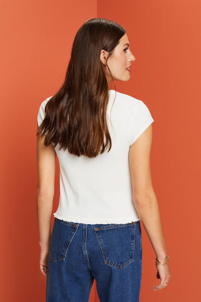 Ribbed t-shirt with ruffled hem, OFF WHITE, detail image number 3