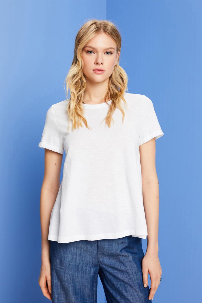 Basic crewneck t-shirt, 100% cotton, WHITE, detail image number 0