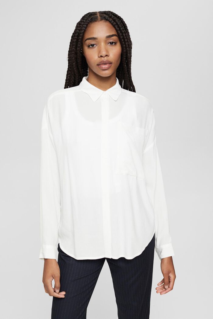 Flowing shirt blouse, LENZING™ ECOVERO™, OFF WHITE, detail image number 0