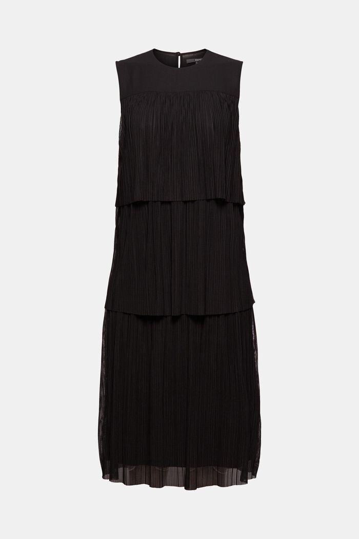 Pleated flounce detail dress, BLACK, overview