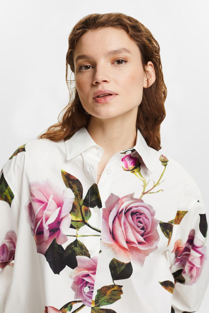 Printed Cotton Poplin Button-Up Shirt, OFF WHITE, detail image number 0