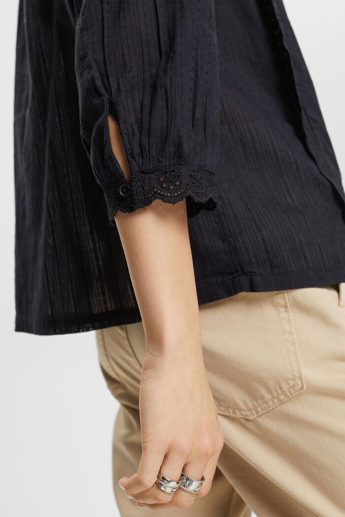 Scallop-edge lace blouse, BLACK, detail image number 4