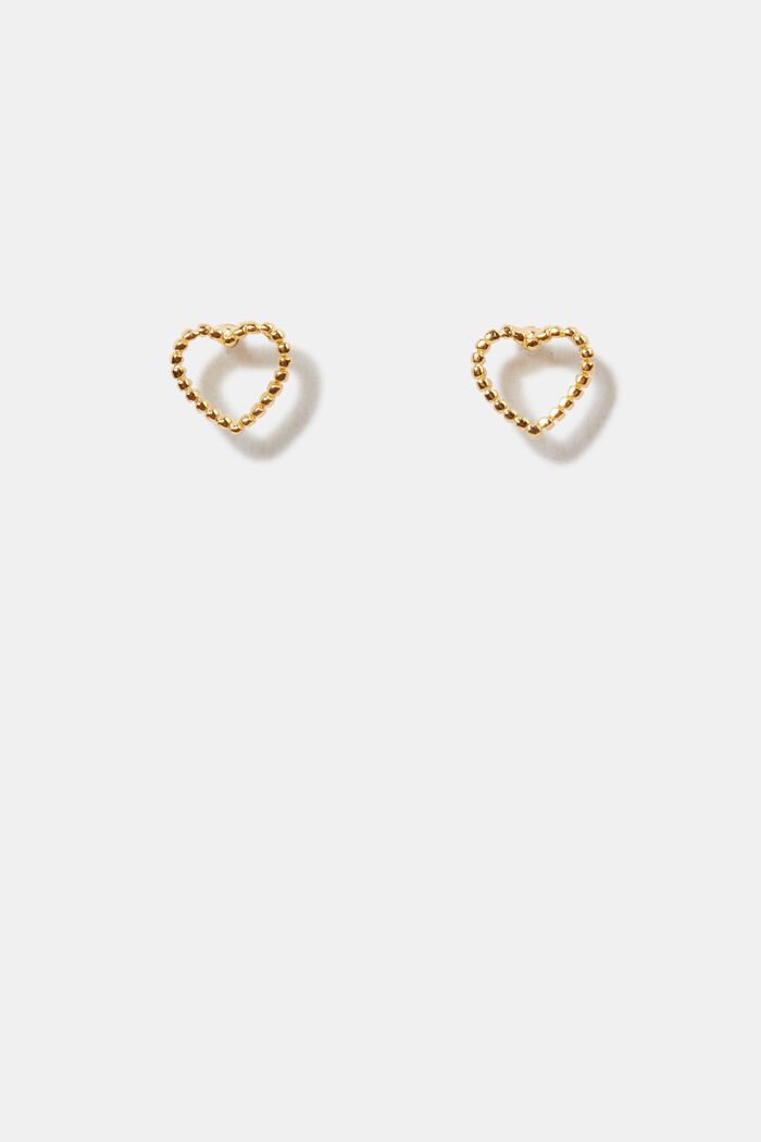 Delicate heart-shaped stud earrings, sterling silver