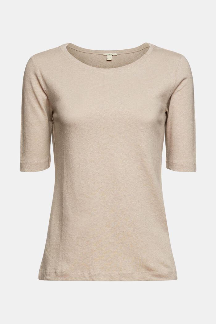 Plain-coloured T-shirt in blended linen, LIGHT TAUPE, detail image number 6