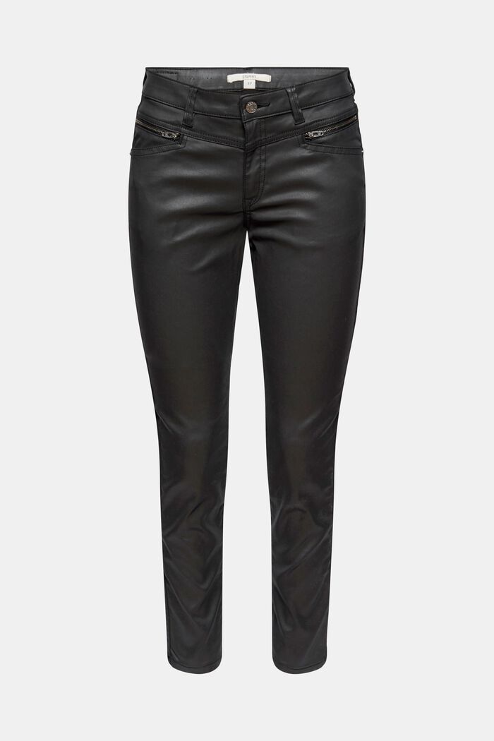 Coated trousers with zips, BLACK, overview