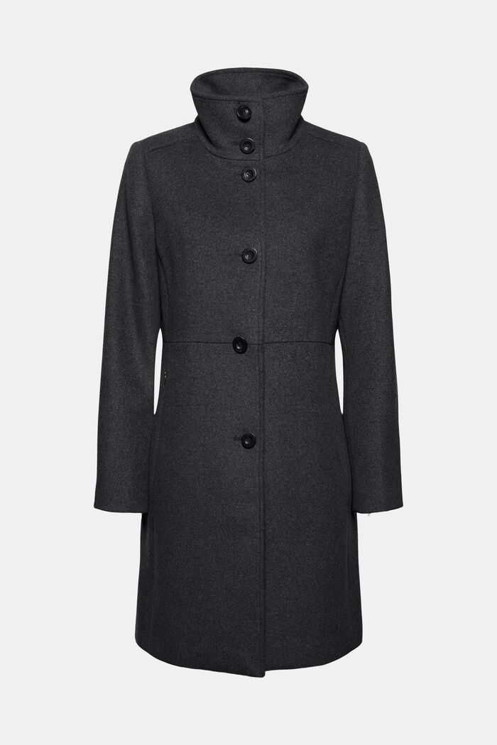 Made of blended wool: Coat with a stand-up collar, ANTHRACITE, overview