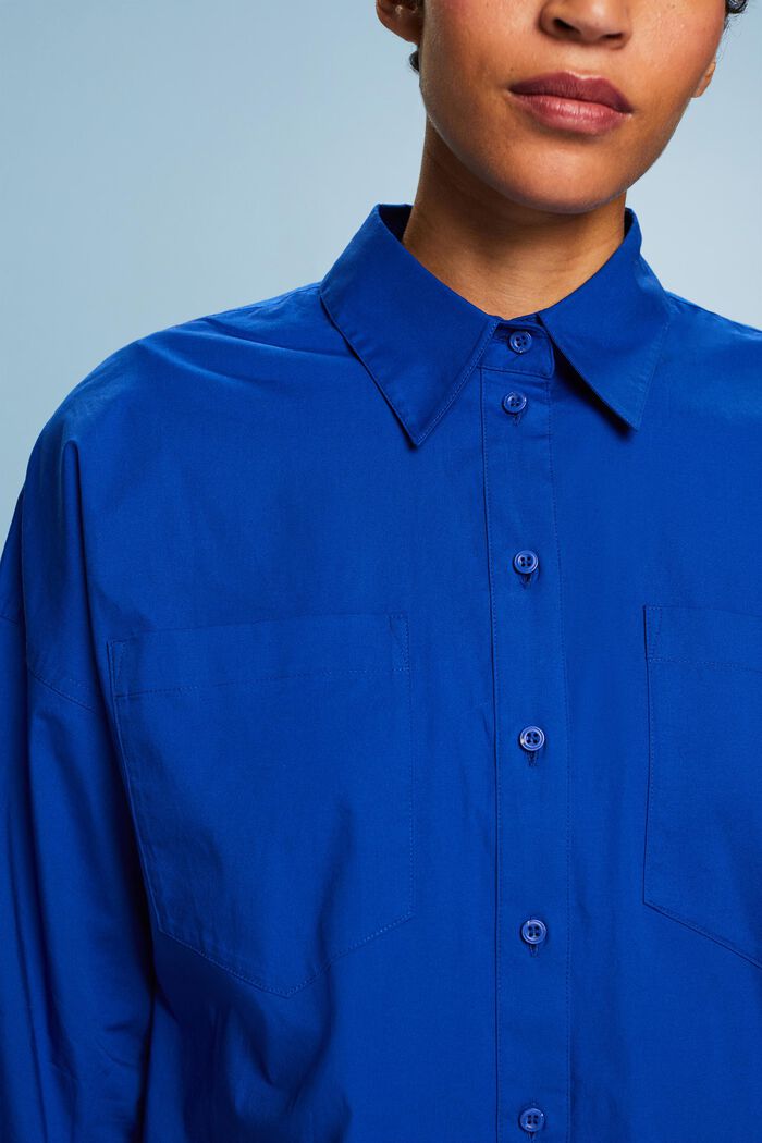 Cotton-Poplin Button-Up Shirt, BRIGHT BLUE, detail image number 3