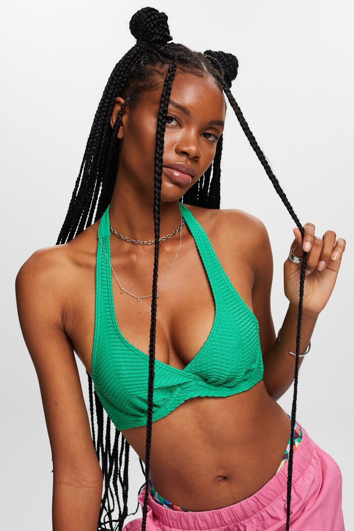 Recycled: textured underwired bikini top, GREEN, detail image number 0