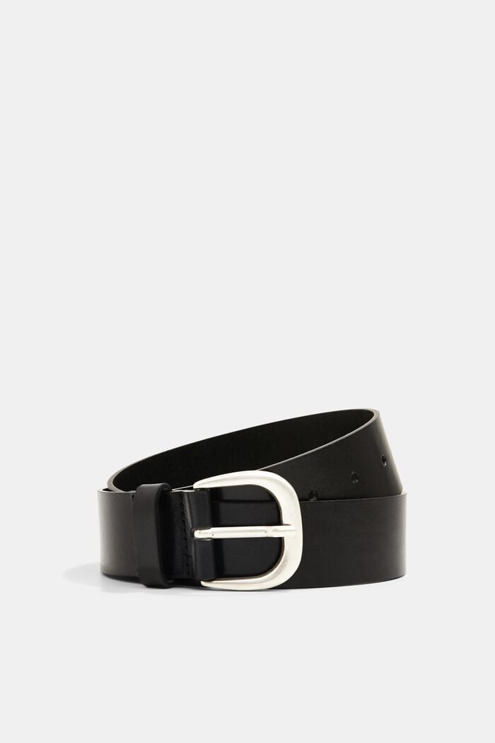 Leather belt with pin buckle, BLACK, detail image number 0