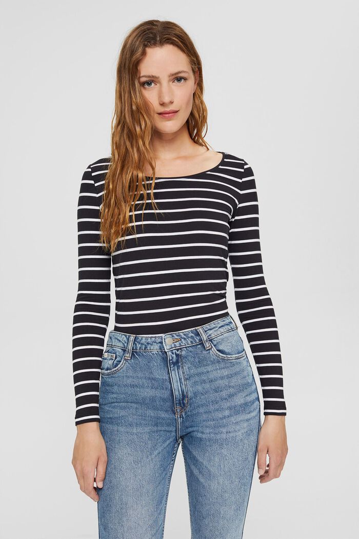 Striped long sleeve top made of organic cotton, BLACK, overview