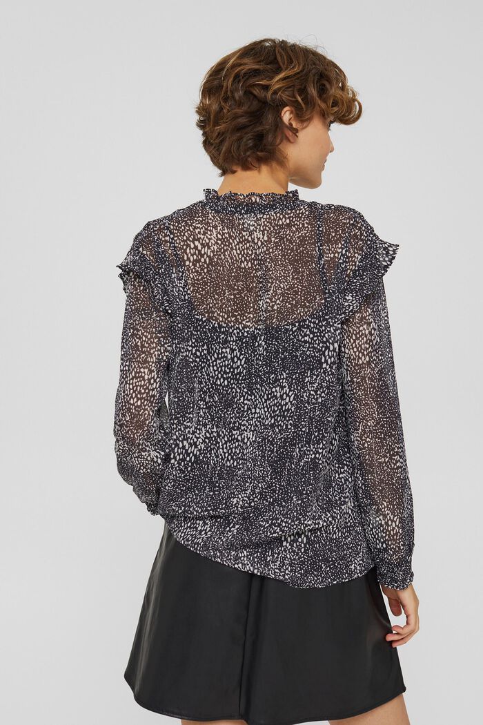 Chiffon blouse with a print and flounces, BLACK, detail image number 3