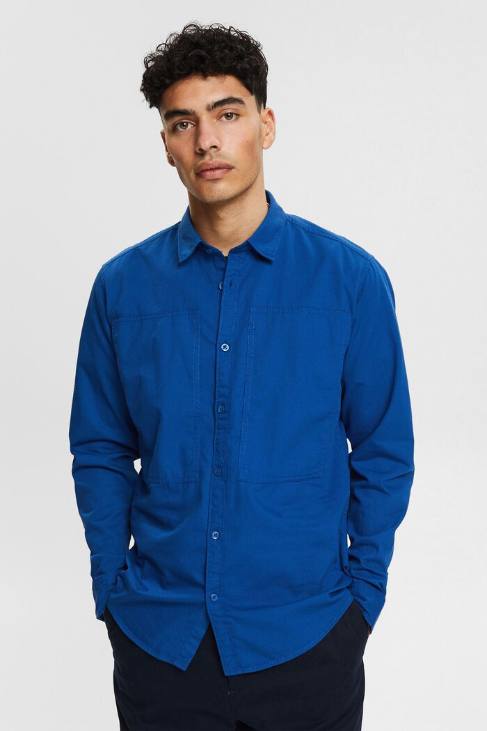 Textured shirt made of 100% cotton, BRIGHT BLUE, detail image number 0