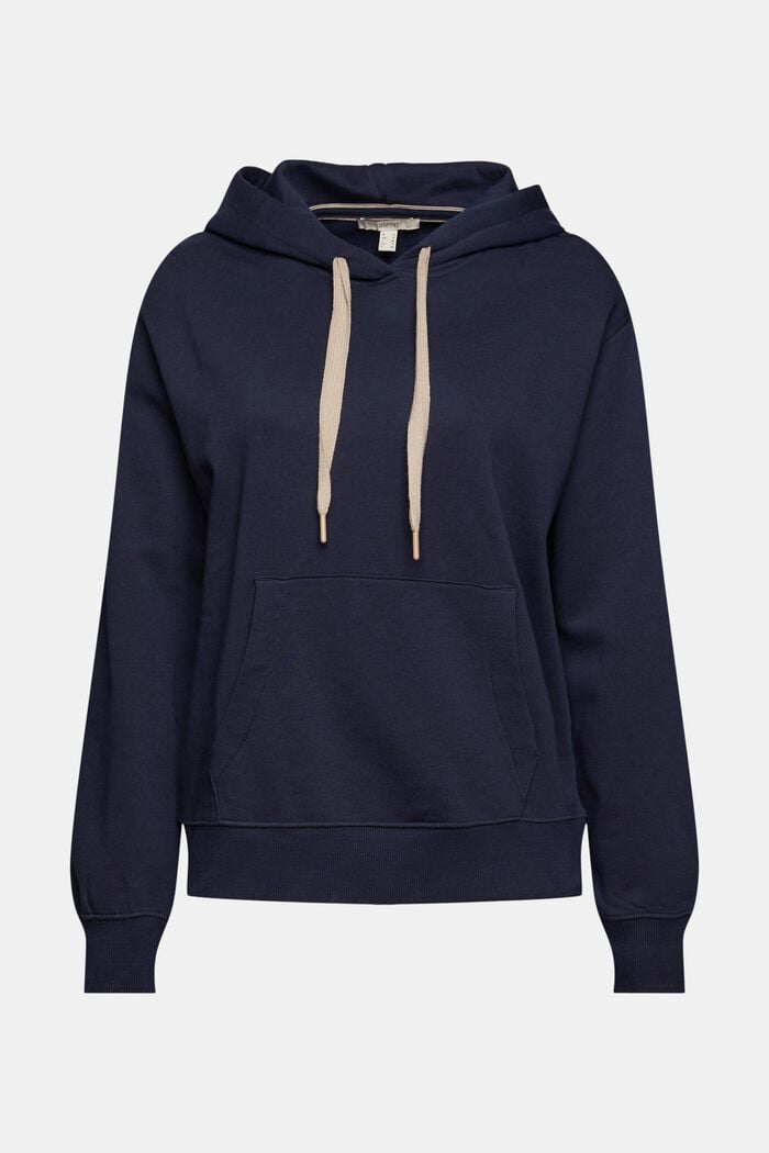 Hoodie with contrasting colour drawstring ties, NAVY, overview