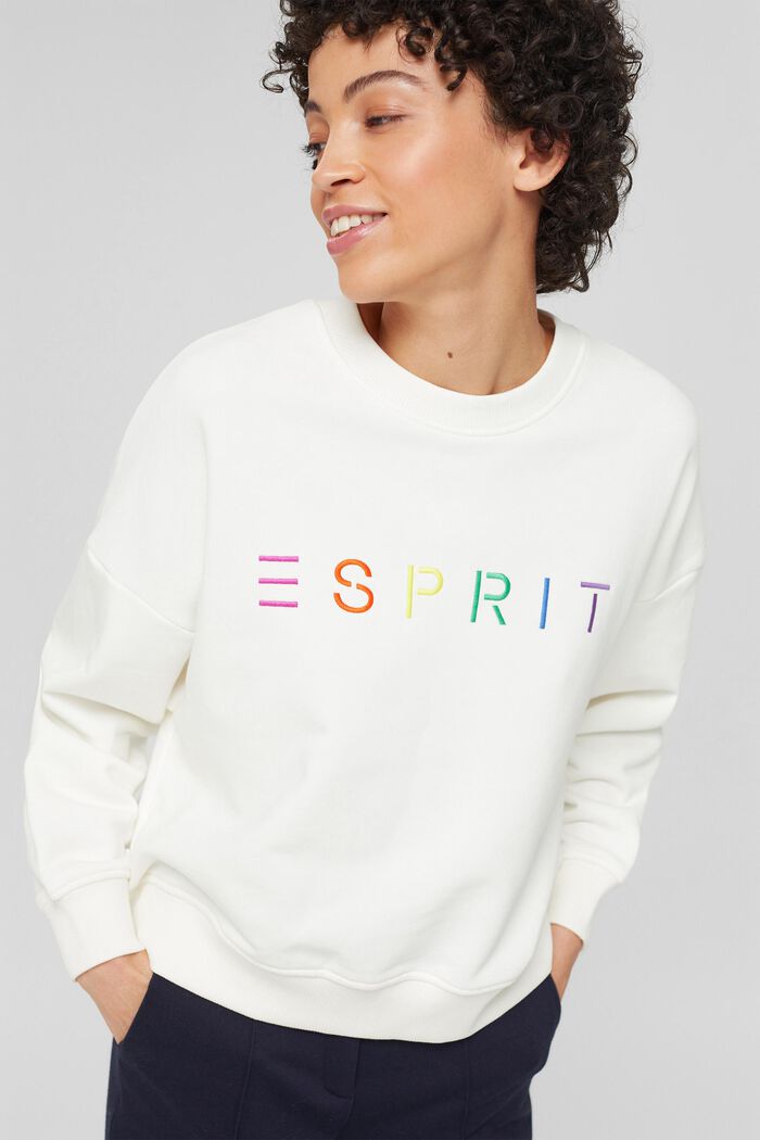 Sweatshirt with a logo embroidery, blended cotton, OFF WHITE, detail image number 0