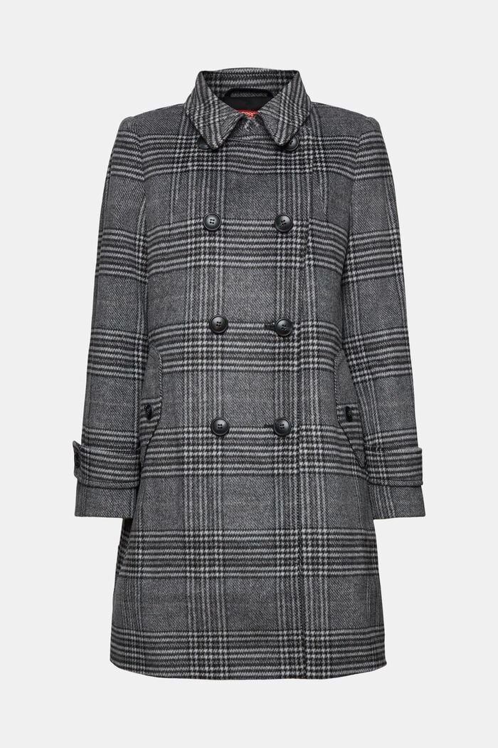 Recycelt: checked wool blend coat with cashmere, BLACK, detail image number 9