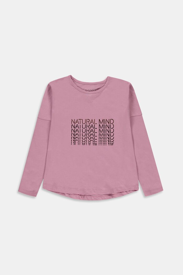 Cotton long sleeve top with a print, MAUVE, overview