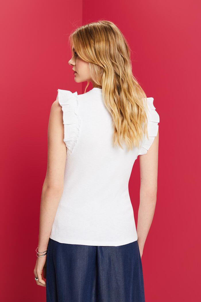 Ribbed tank top with ruffles, WHITE, detail image number 3