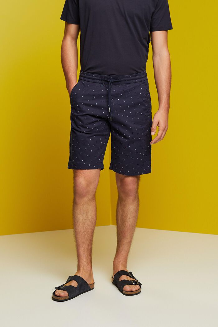 Patterned pull-on shorts, stretch cotton, NAVY, detail image number 0