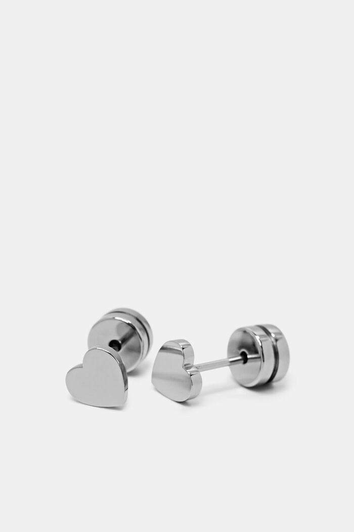 Stainless Steel Heart Stud Earrings, SILVER, detail image number 1