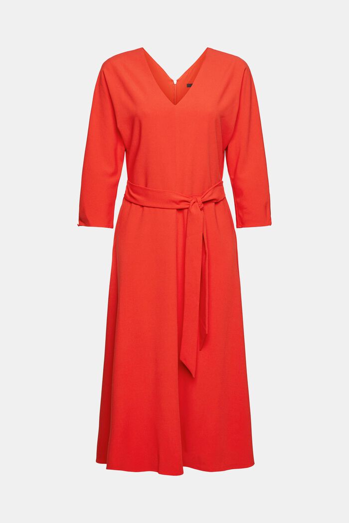 Recycled: midi dress with a tie-around belt, ORANGE RED, overview