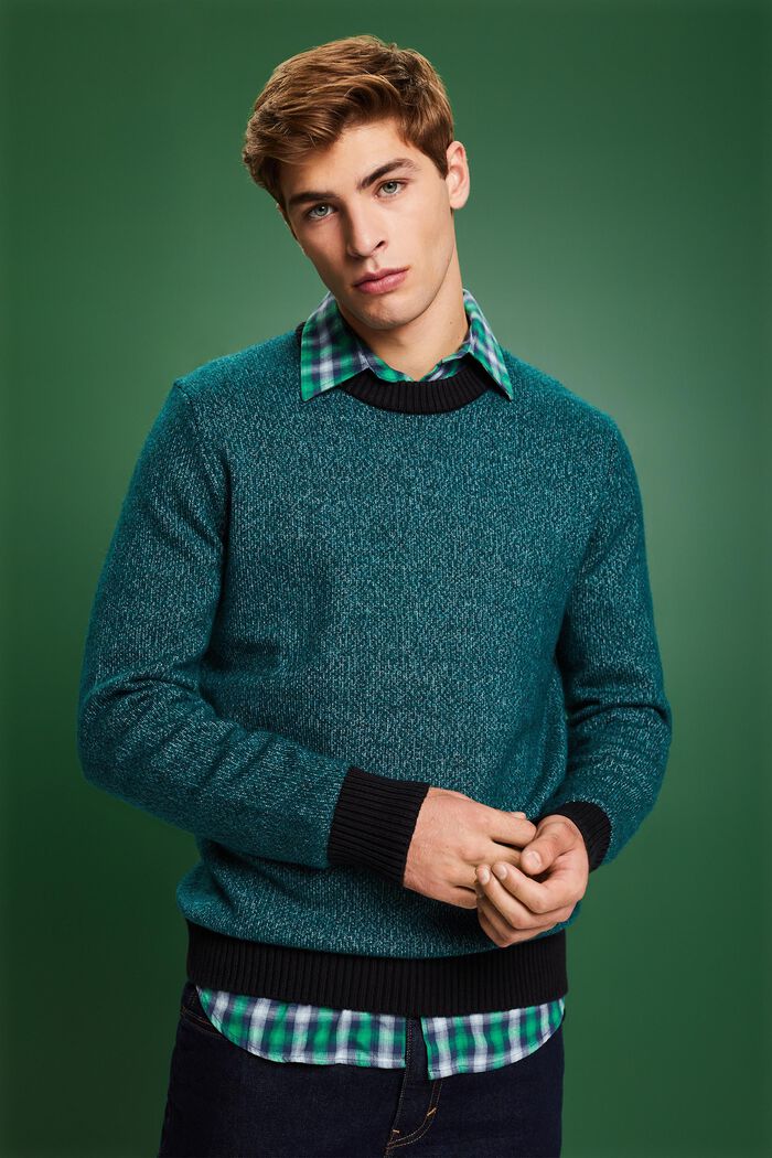 Wool Blend Crewneck Sweater, EMERALD GREEN, detail image number 0