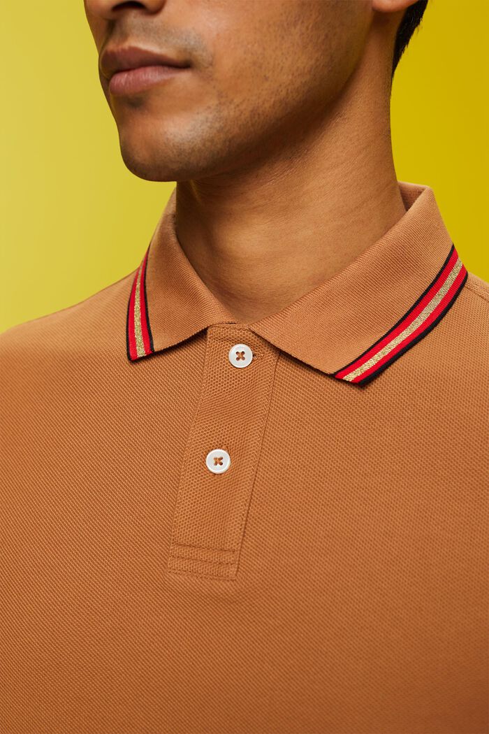 Piqué polo shirt with glitter, 100% cotton, CAMEL, detail image number 2