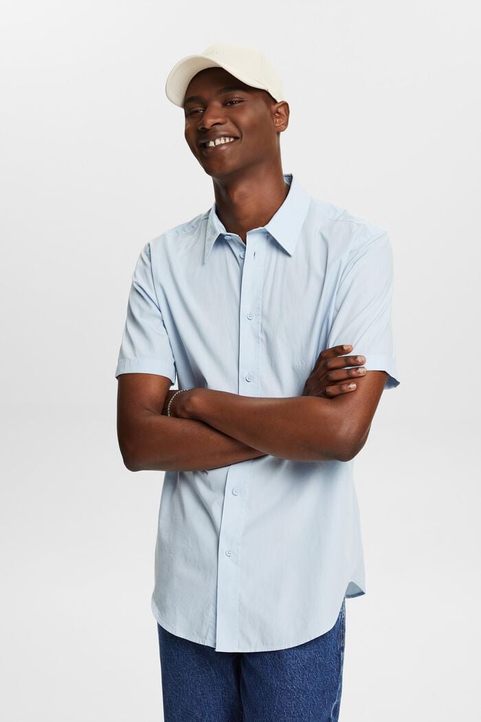 Cotton Poplin Short-Sleeve Shirt, LIGHT BLUE, detail image number 0