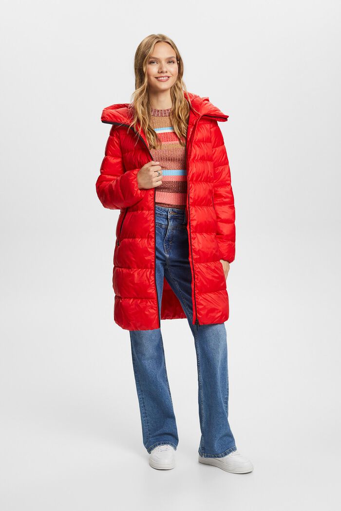 Recycled: puffer coat with a hood, RED, detail image number 1