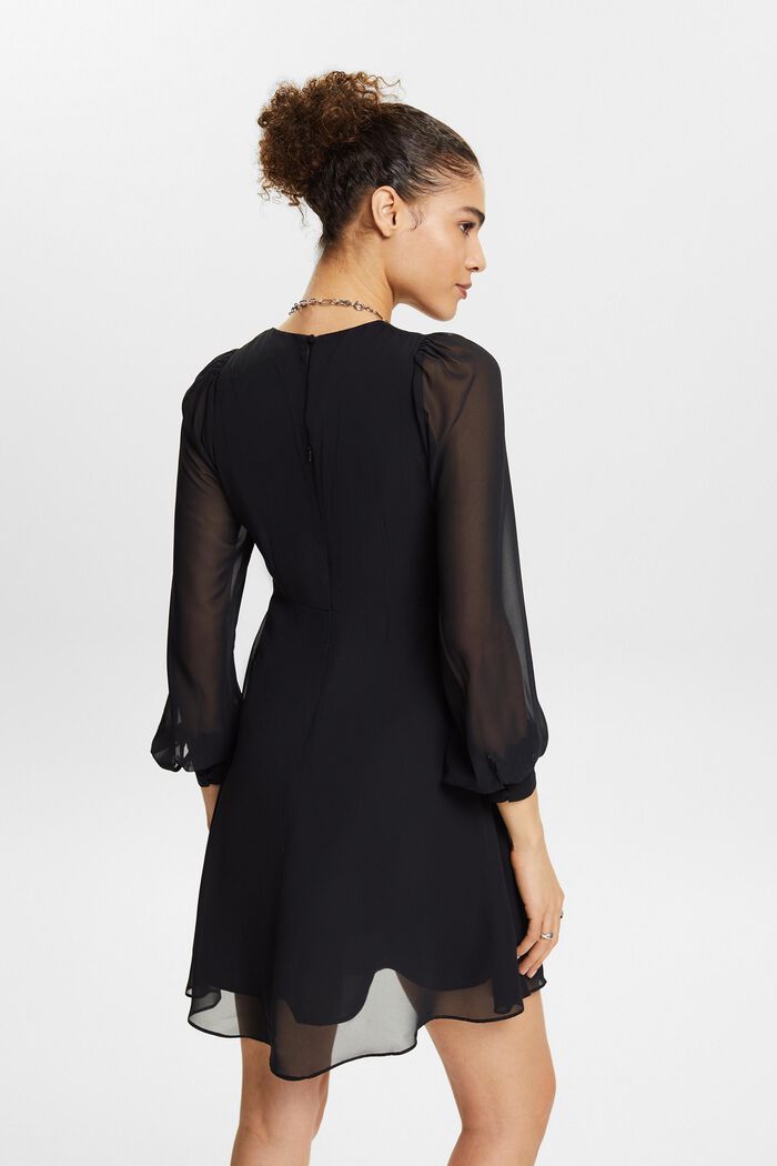 V-Neck Chiffon Mini Dress, BLACK, detail image number 2