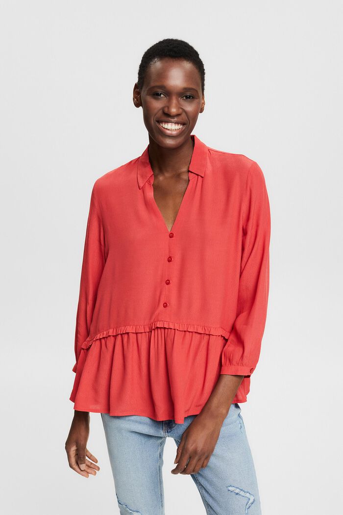 Blouse with frilled edges, RED, detail image number 0