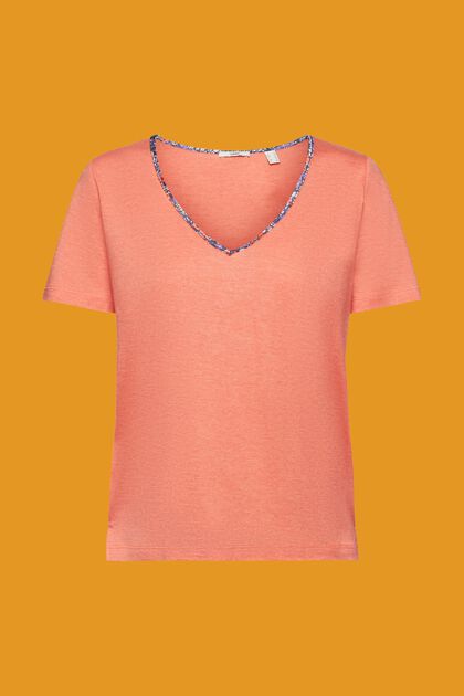 T-shirt with floral V-neckline