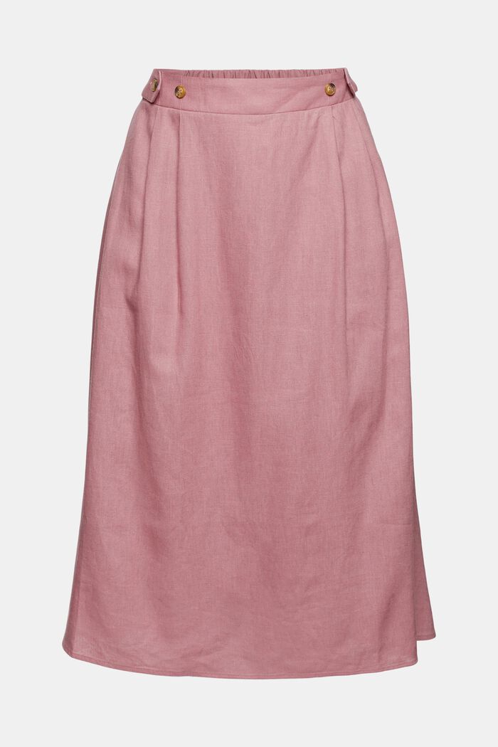 Blended linen skirt with button details, MAUVE, overview