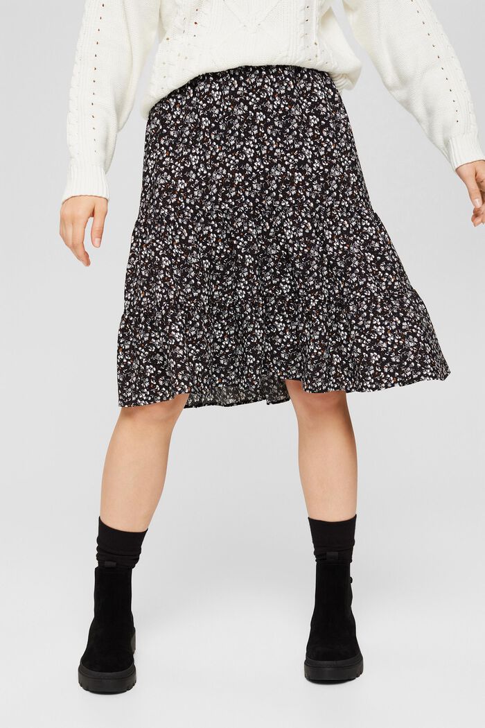 Tiered skirt, LENZING™ ECOVERO™, BLACK, detail image number 0