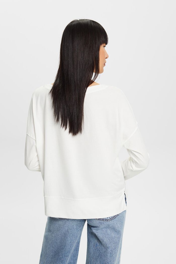 Cotton Longsleeve Top, OFF WHITE, detail image number 4