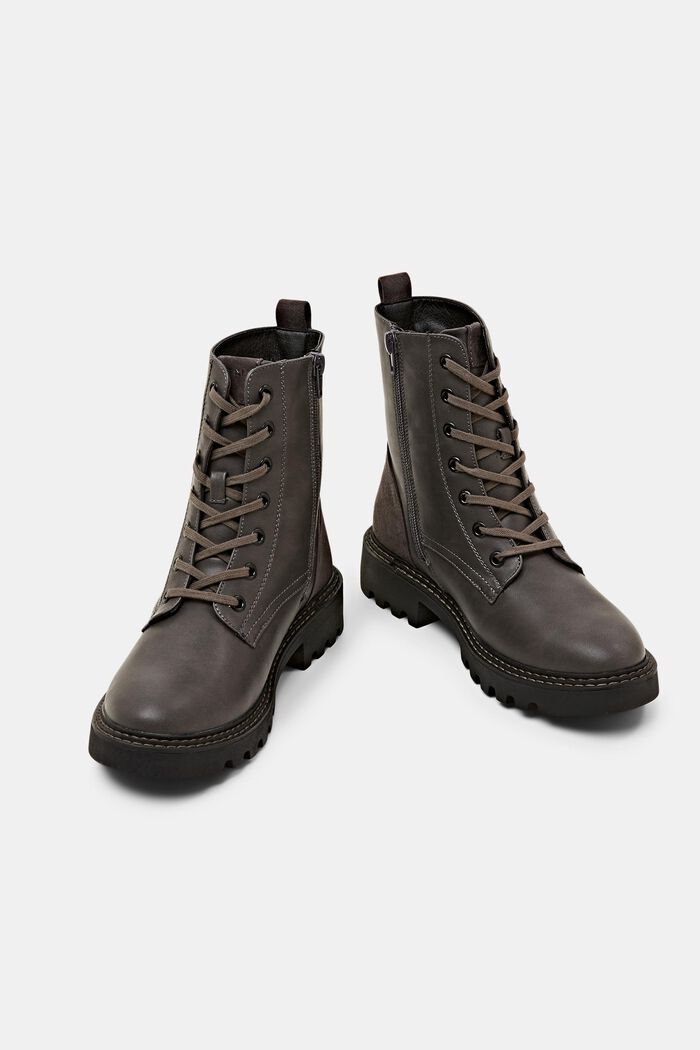 Vegan Leather Lace-Up Boots, DARK GREY, detail image number 6