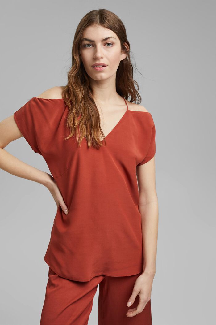 Blouse with a Carmen neckline, TERRACOTTA, overview