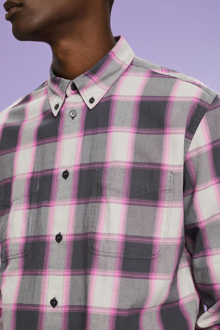 Checked Cotton Flannel Shirt, DARK GREY, detail image number 3