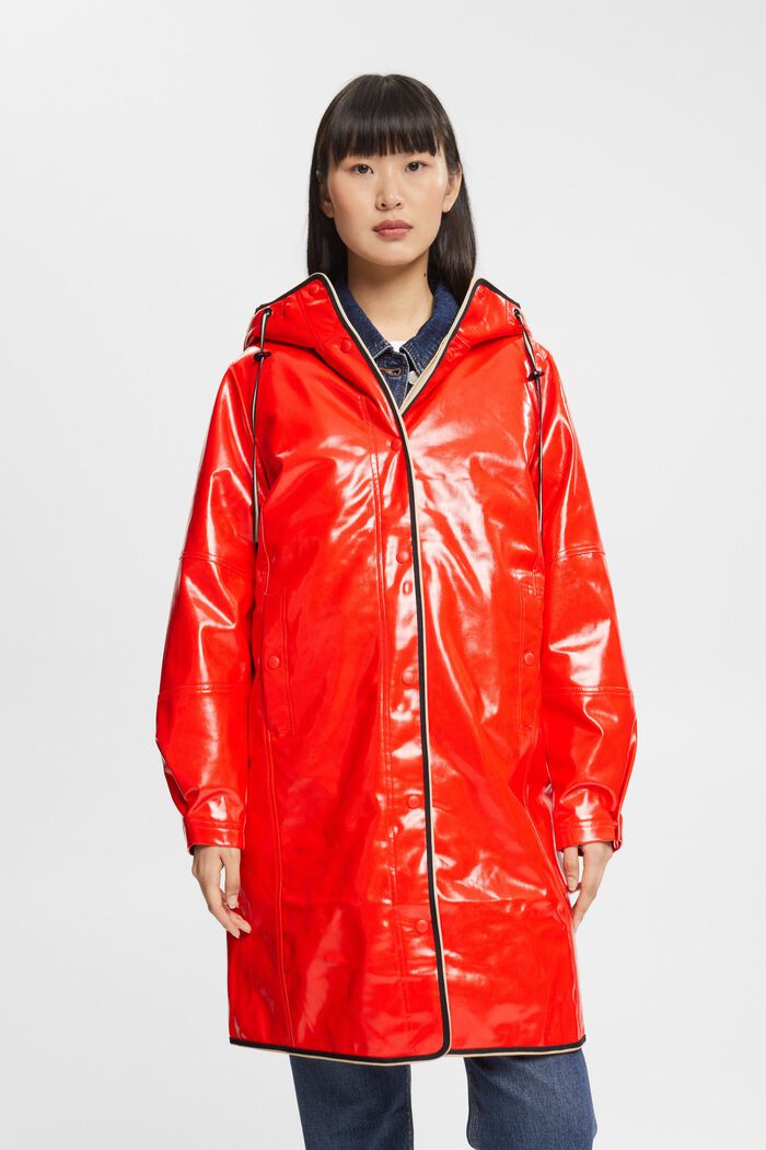 Faux patent leather coat, RED, detail image number 1