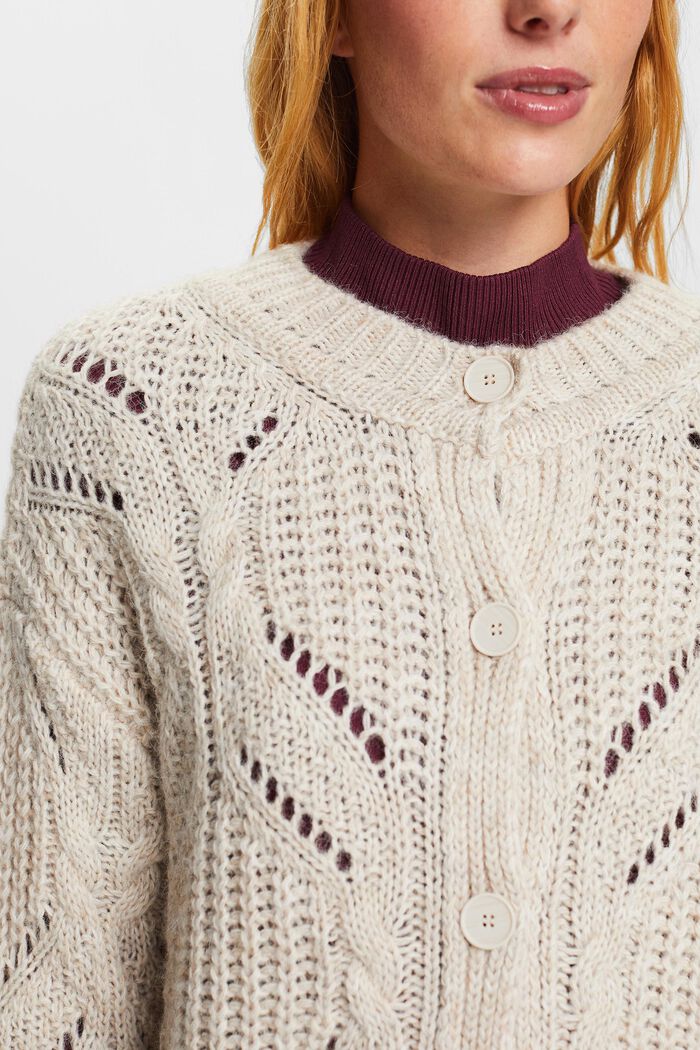 Open Knit Wool-Blend Cardigan, DUSTY NUDE, detail image number 3