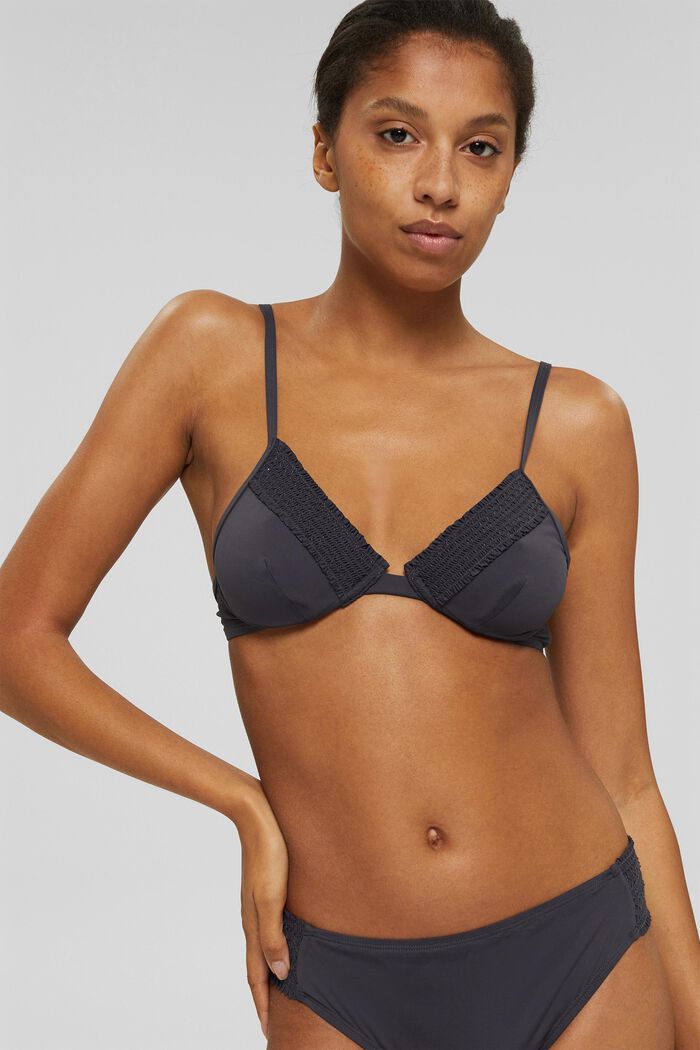 Recycled: unpadded underwire top with smocked details, ANTHRACITE, detail image number 0