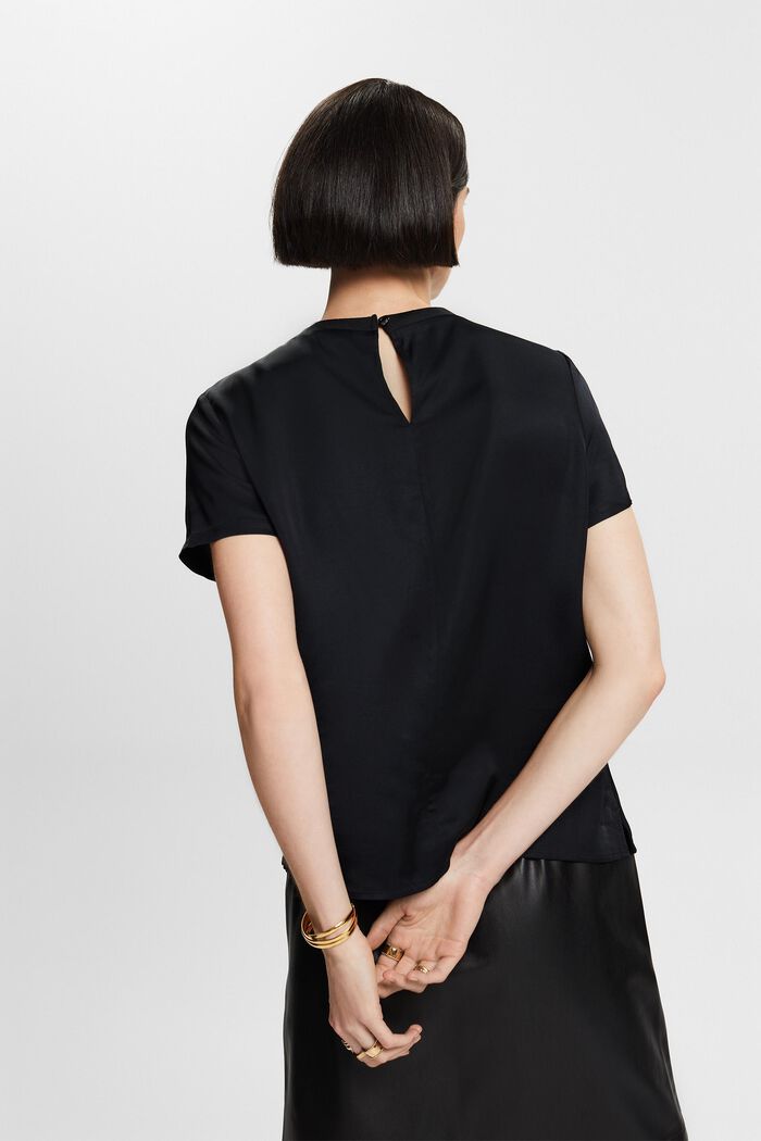 Short-sleeve satin blouse, BLACK, detail image number 3