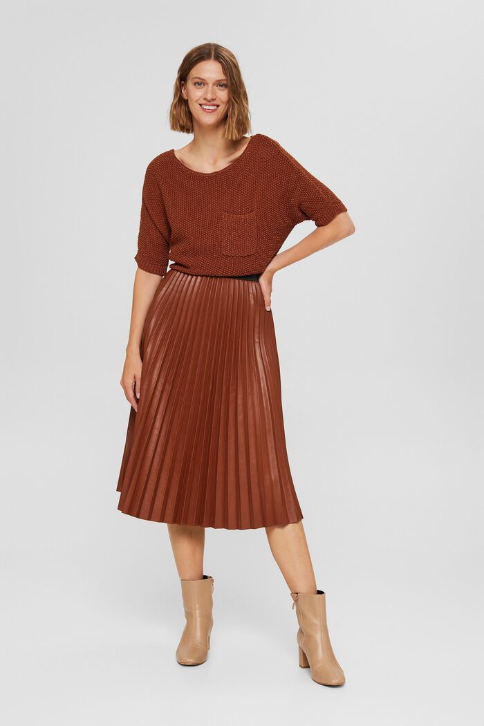 Midi skirt in pleated faux leather, TOFFEE, detail image number 5