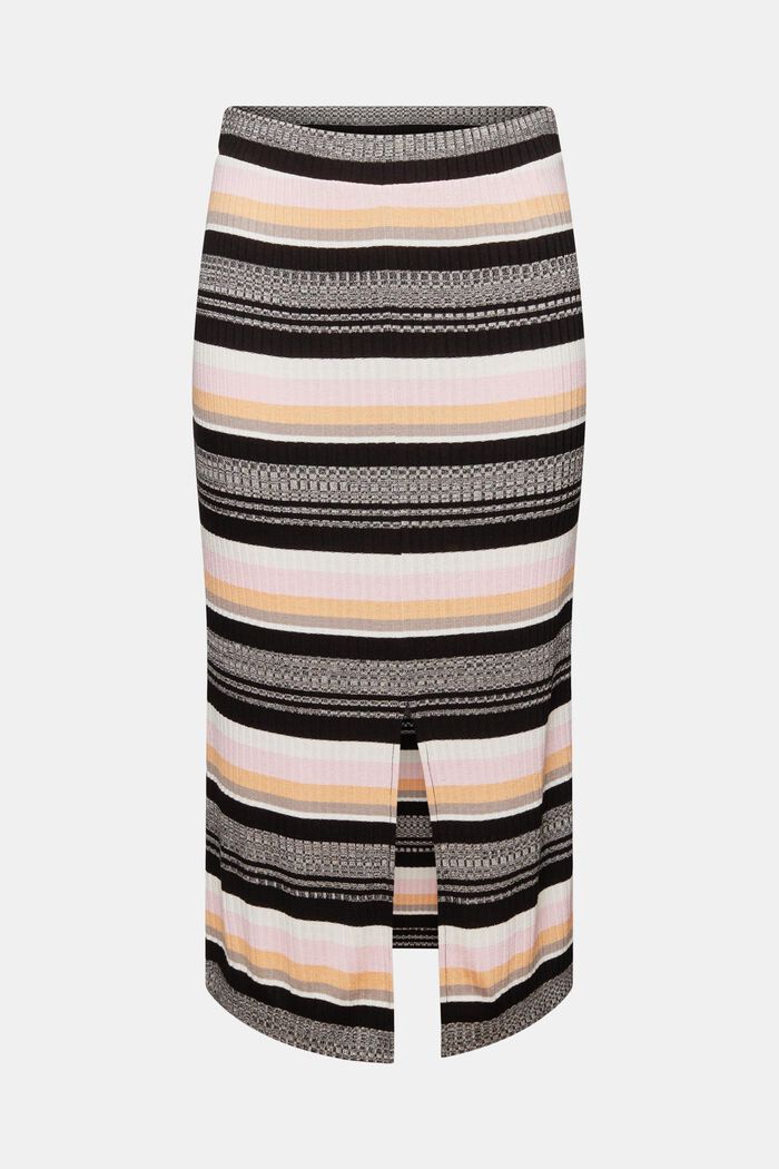 Striped Rib-Knit Midi Skirt, BLACK, detail image number 6