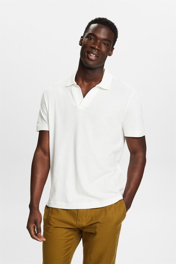Cotton-Linen Polo Shirt, OFF WHITE, detail image number 4